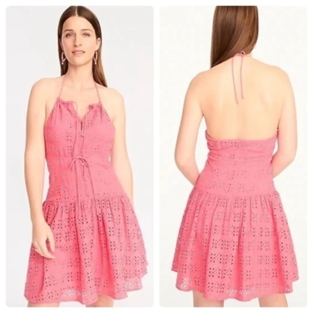 NWT J . Crew pink Anguilla mini halter dress in eyelet O24